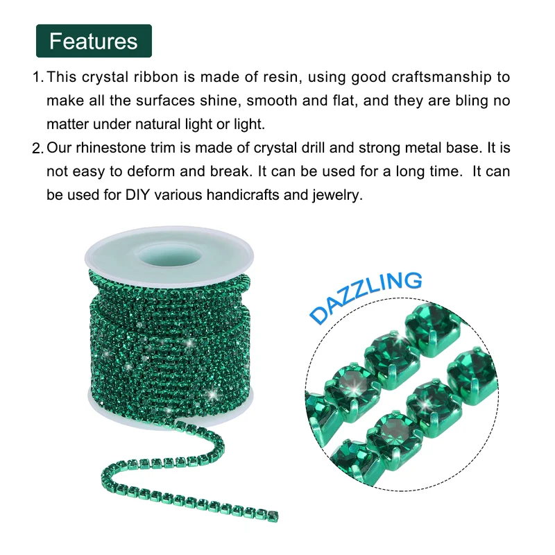 10 Yard 4mm Crystal Rhinestone Diamond Close Chain Trim Green