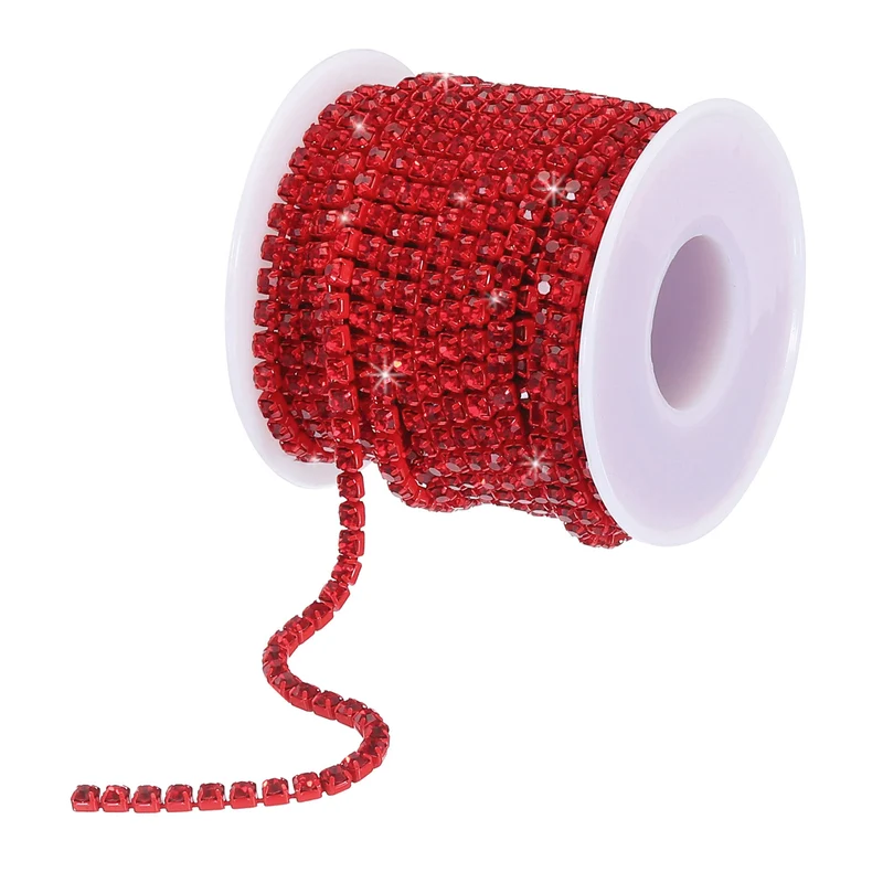 10 Yard 4mm Crystal Rhinestone Diamond Close Chain Trim Red
