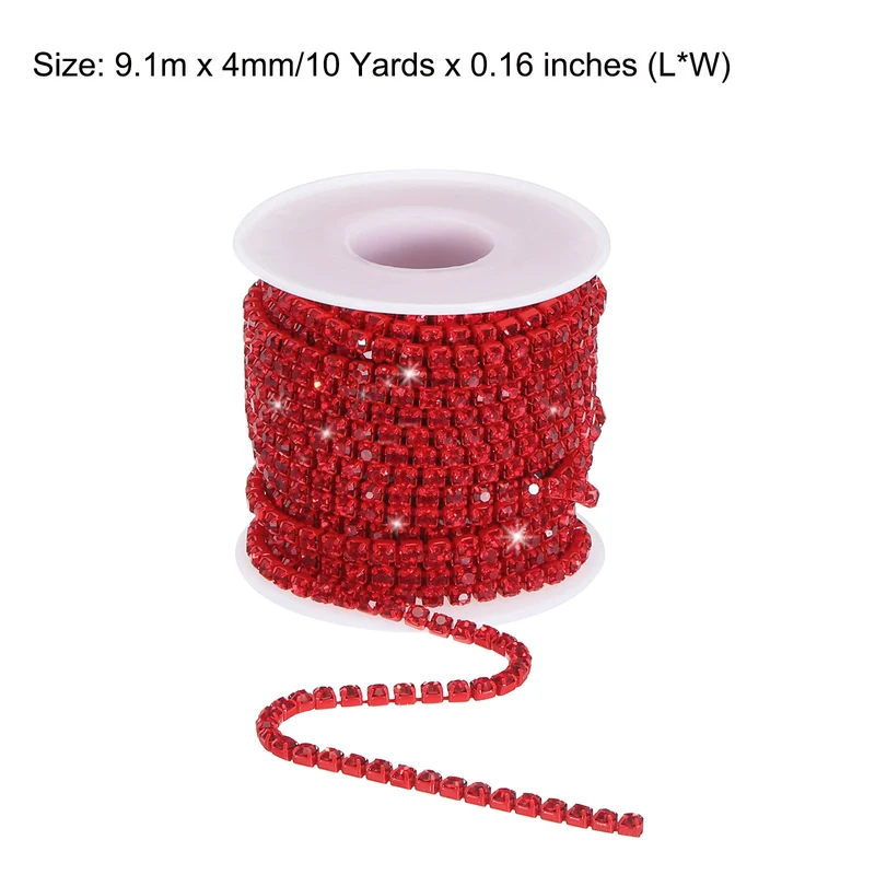 10 Yard 4mm Crystal Rhinestone Diamond Close Chain Trim Red