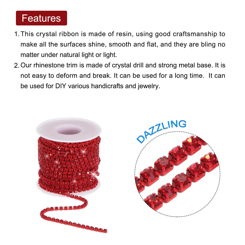 10 Yard 4mm Crystal Rhinestone Diamond Close Chain Trim Red