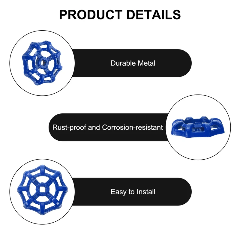 Outside Faucet Handles, 2Pcs 6 x 6mm-Round Wheel Handle Water Spigot Handle Replacement for Garden, Courtyard, Bathroom (Blue)