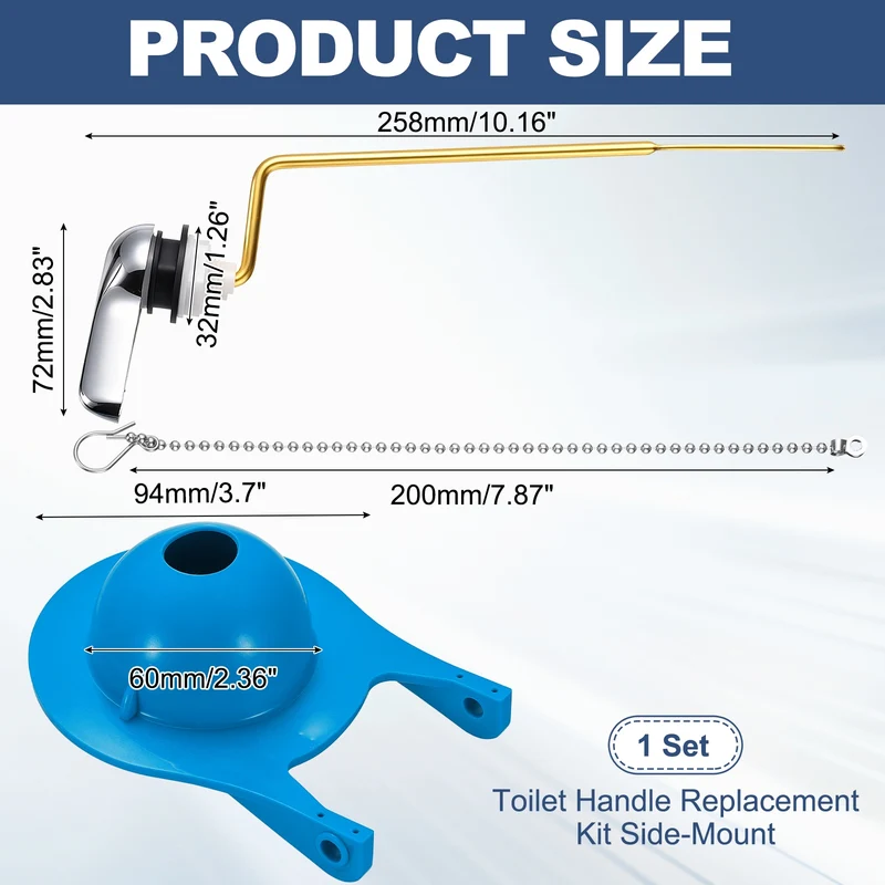 Toilet Handle Replacement Kit Side-Mount, 94mm Flapper, Blue