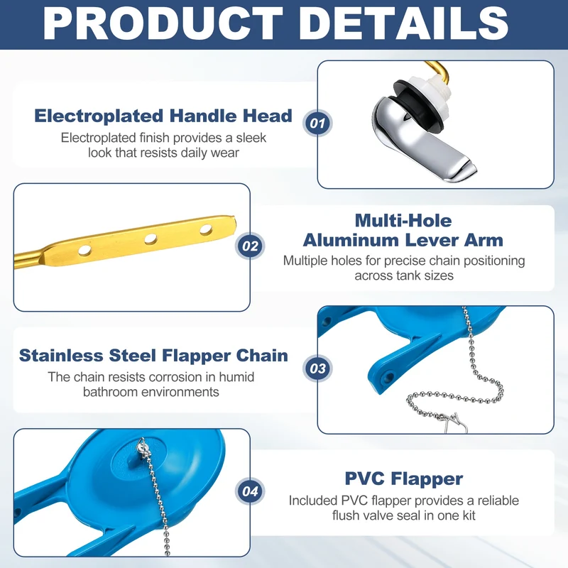 Toilet Handle Replacement Kit Side-Mount, 94mm Flapper, Blue