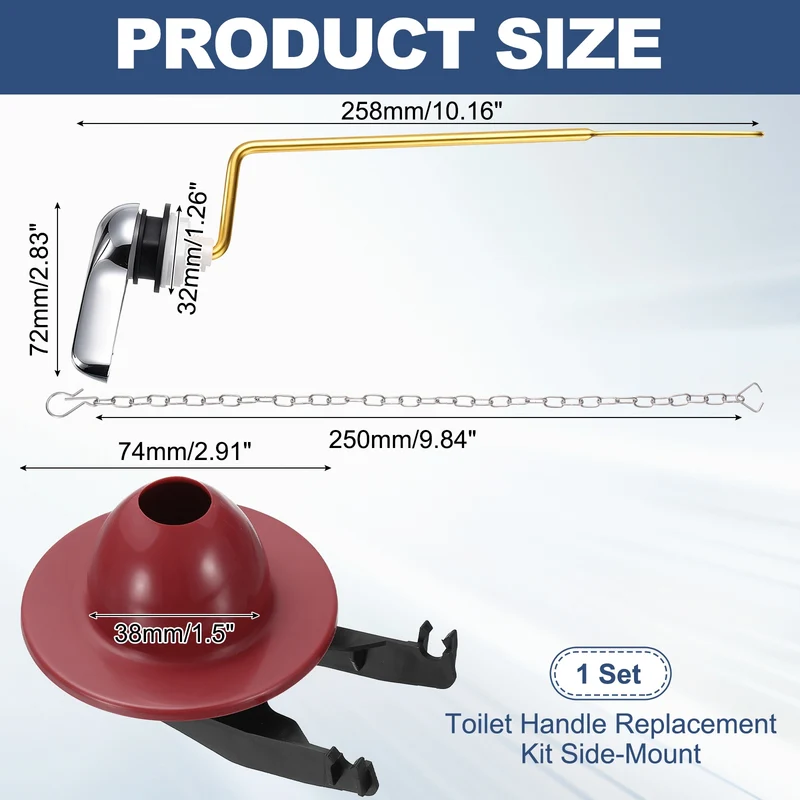 Toilet Handle Replacement Kit Side-Mount, 74mm Flapper, Red Black
