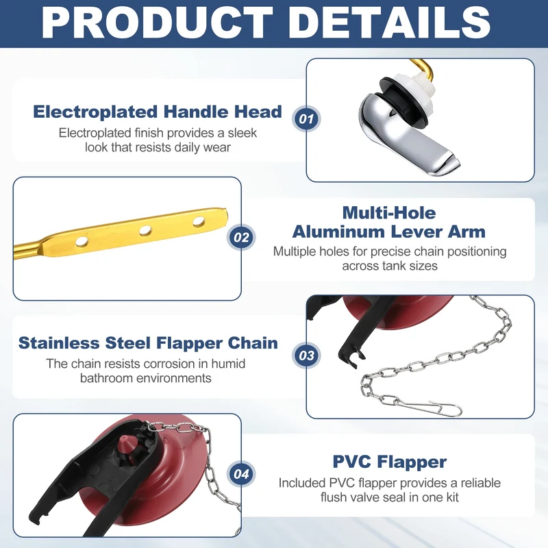 Toilet Handle Replacement Kit Side-Mount, 74mm Flapper, Red Black