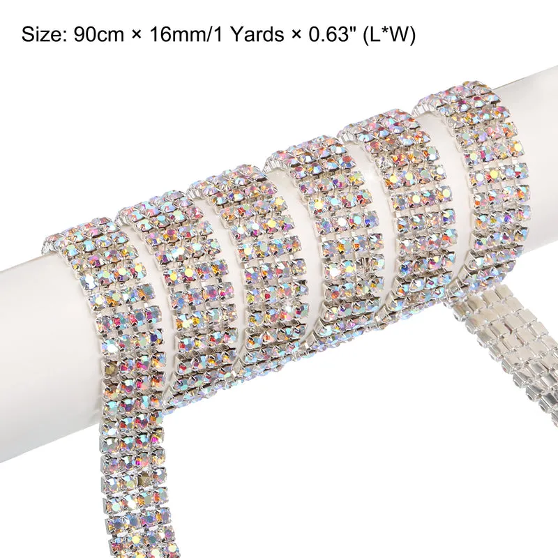 1 Yard 4mm 4 Row Crystal Rhinestone Diamond Chain Trim Silver Colorful White