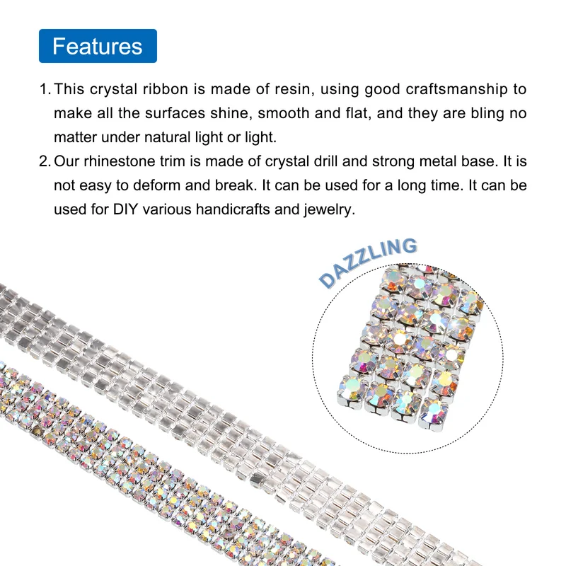 1 Yard 4mm 4 Row Crystal Rhinestone Diamond Chain Trim Silver Colorful White