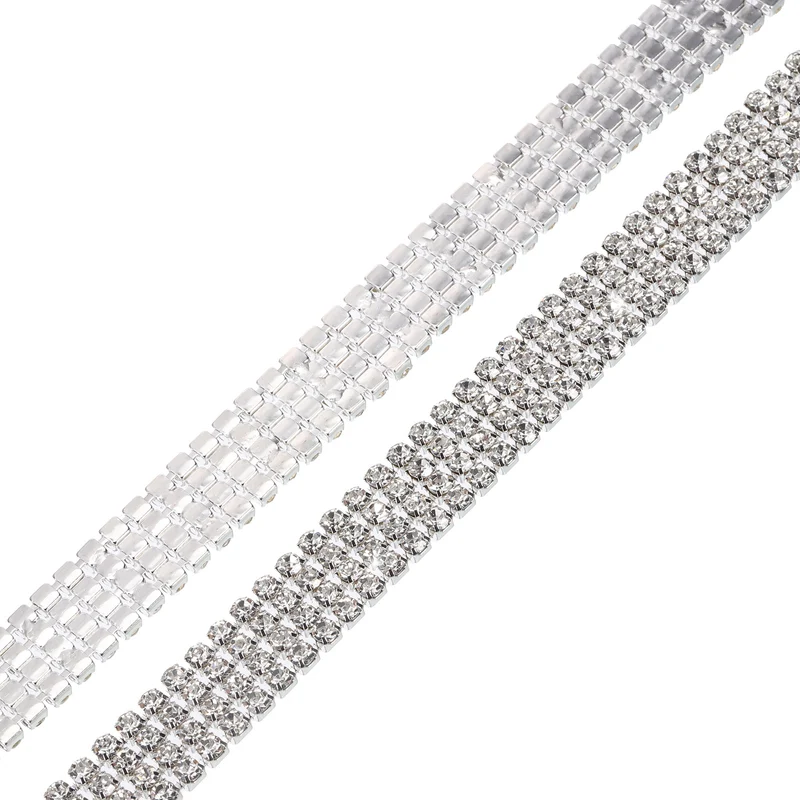 1 Yard 4mm 4 Row Crystal Rhinestone Diamond Close Chain Trim Silver White