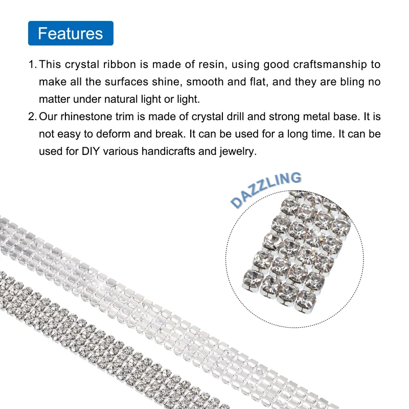 1 Yard 4mm 4 Row Crystal Rhinestone Diamond Close Chain Trim Silver White