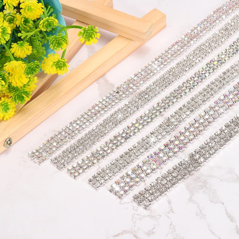 1 Yard 4mm 4 Row Crystal Rhinestone Diamond Close Chain Trim Silver White