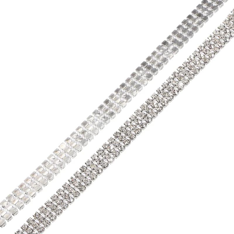 2 Yard 3mm 3 Rows Crystal Rhinestone Diamond Close Chain Trim White