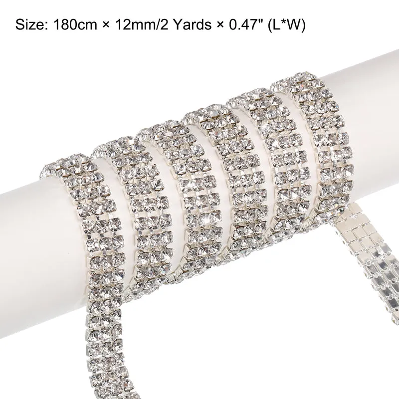 2 Yard 4mm 3 Rows Crystal Rhinestone Diamond Close Chain Trim White