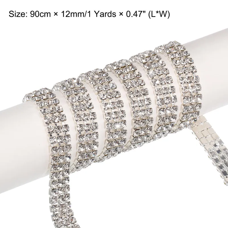 1 Yard 4mm 3 Rows Crystal Rhinestone Diamond Close Chain Trim Silver White