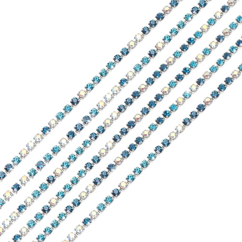11 Yard 2mm Crystal Rhinestone Diamond Chain Blue Lake Blue