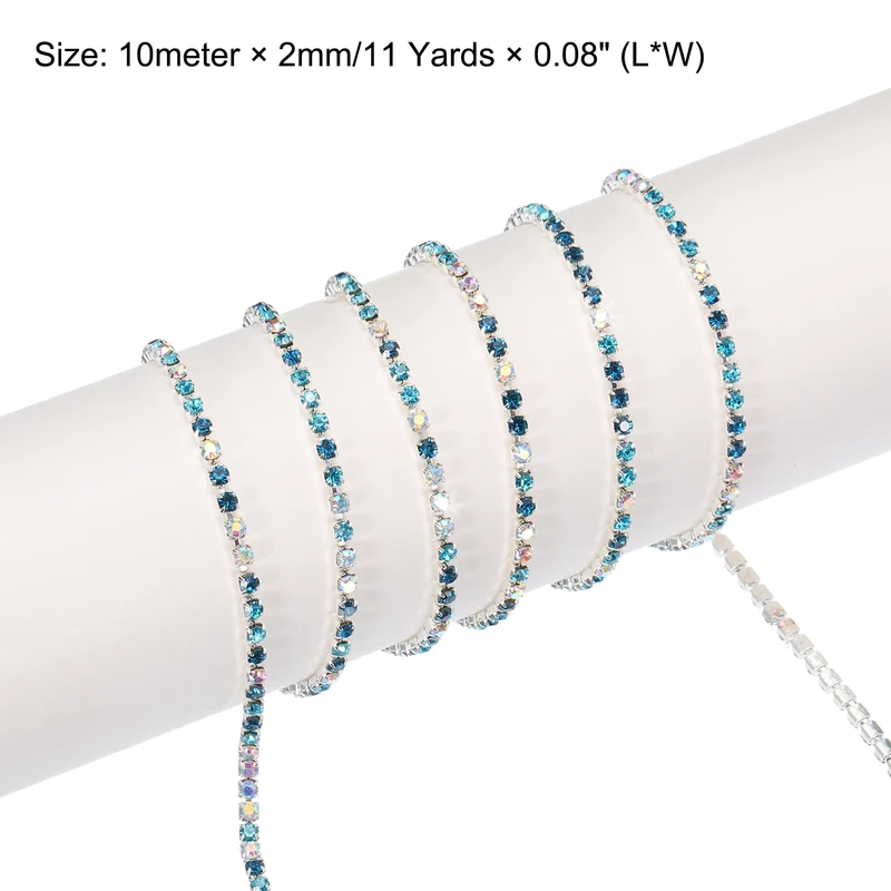 11 Yard 2mm Crystal Rhinestone Diamond Chain Blue Lake Blue