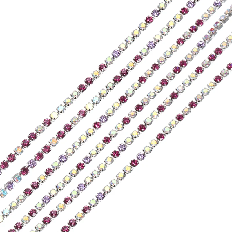 11 Yard 2mm Crystal Rhinestone Diamond Chain Purple Red Purple