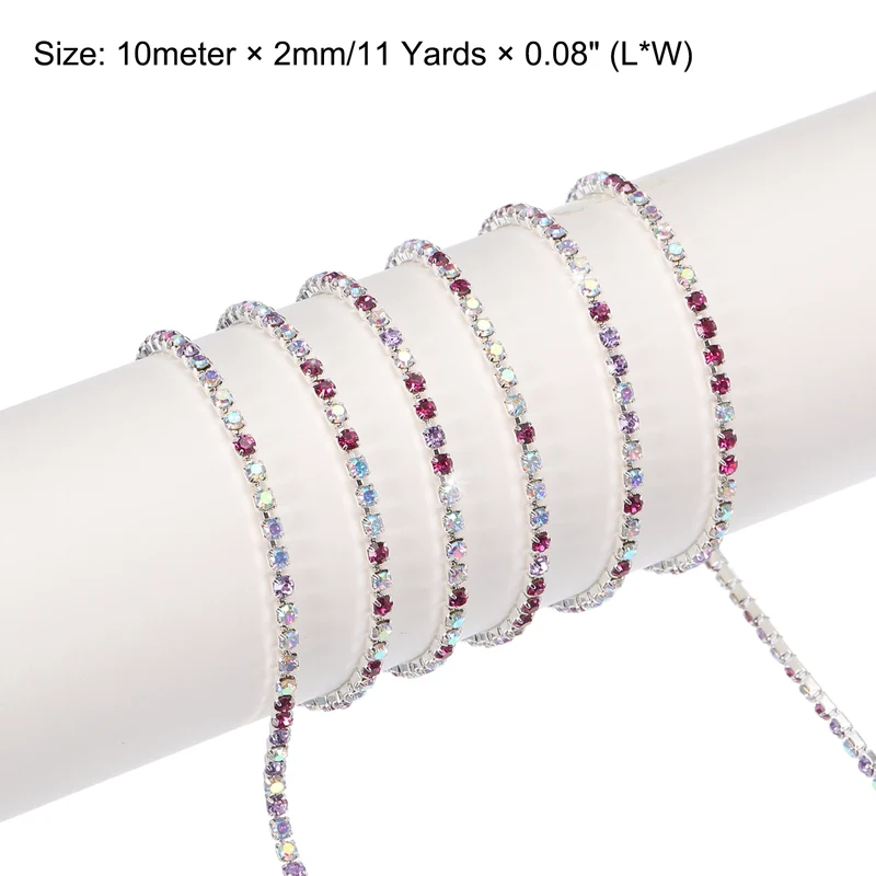 11 Yard 2mm Crystal Rhinestone Diamond Chain Purple Red Purple