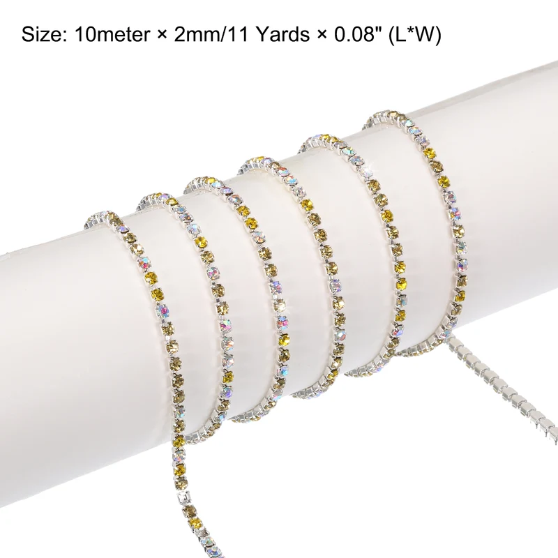 11 Yard 2mm Crystal Rhinestone Diamond Chain Lemon Yellow Light Yellow