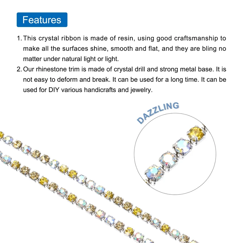 11 Yard 2mm Crystal Rhinestone Diamond Chain Lemon Yellow Light Yellow