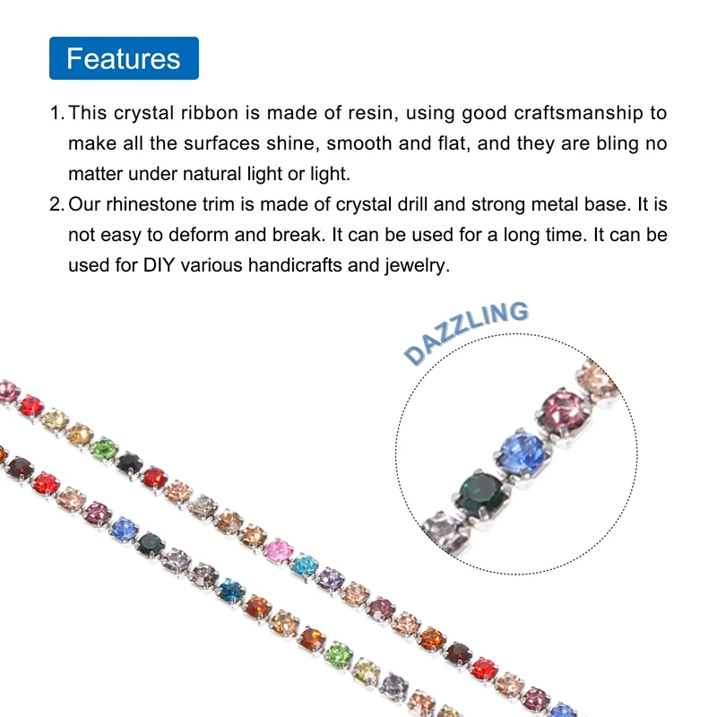 11 Yard 2mm Crystal Rhinestone Diamond Chain Rainbow