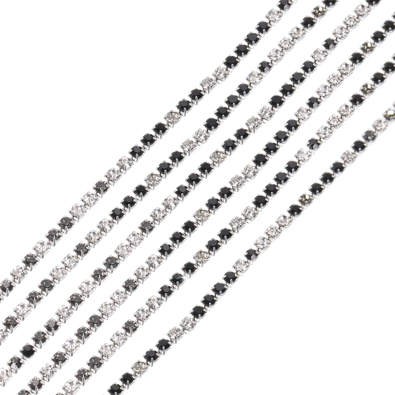 11 Yard 2mm Crystal Rhinestone Diamond Chain Black Gray White