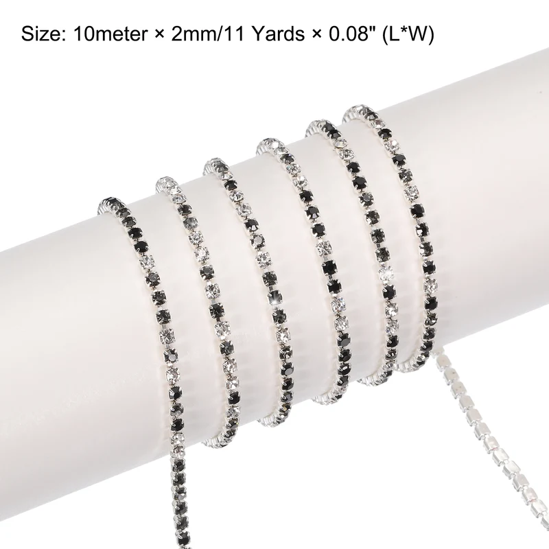 11 Yard 2mm Crystal Rhinestone Diamond Chain Black Gray White