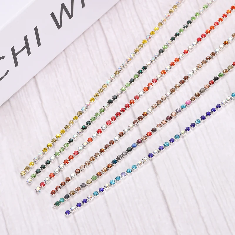 11 Yard 2mm Crystal Rhinestone Diamond Chain Black Gray White