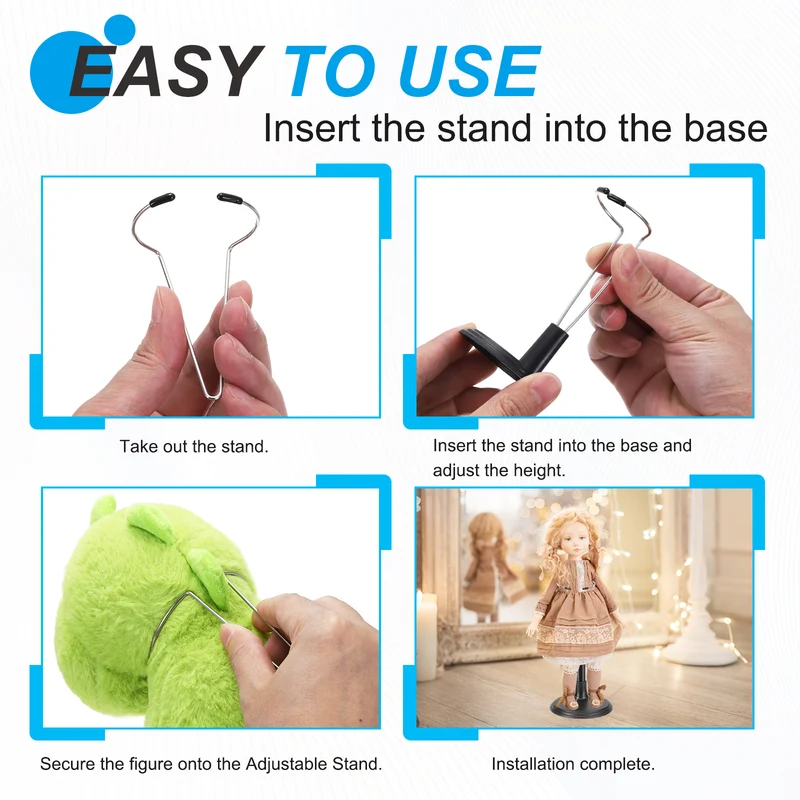 Fits 4 Inch Plush Doll Adjustable Doll Stand Waist 1"(White, 3pcs)