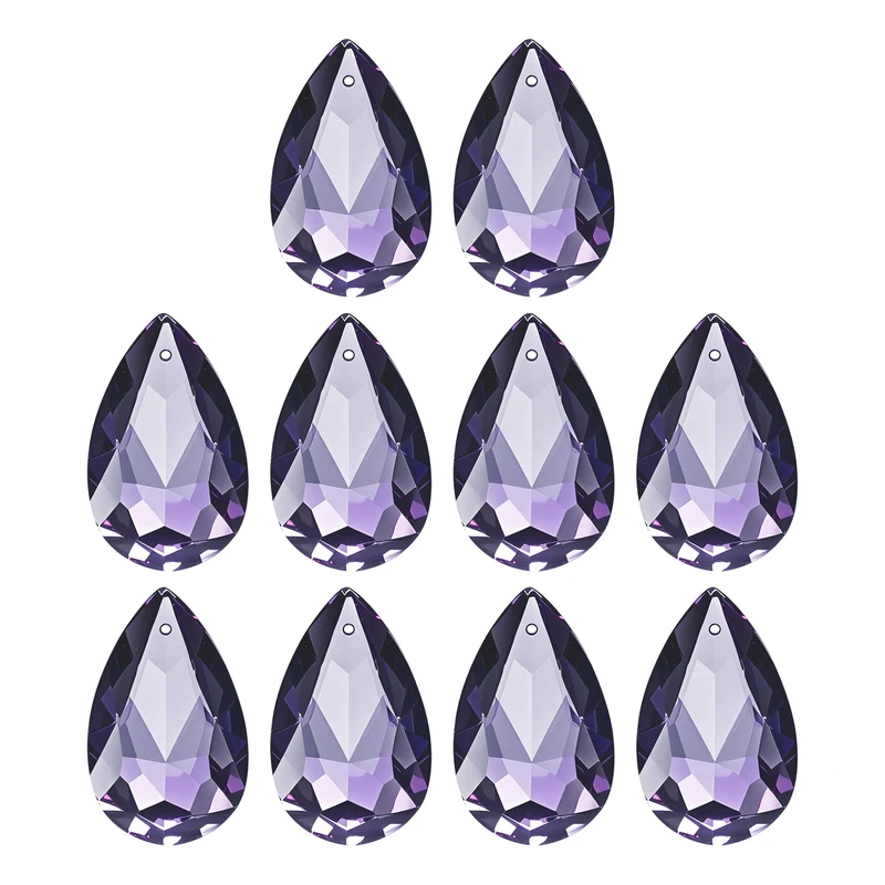 K9 Crystal Teardrop Pendants Oval Beads, 10 Pack 38mm, Dark Purple