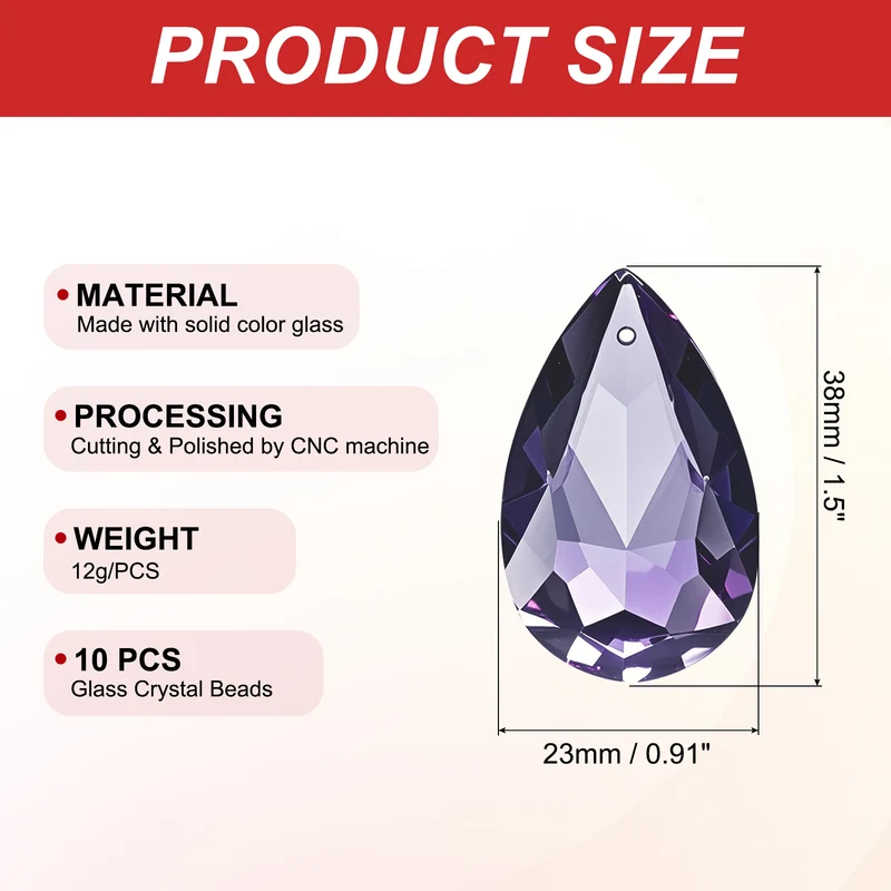 K9 Crystal Teardrop Pendants Oval Beads, 10 Pack 38mm, Dark Purple