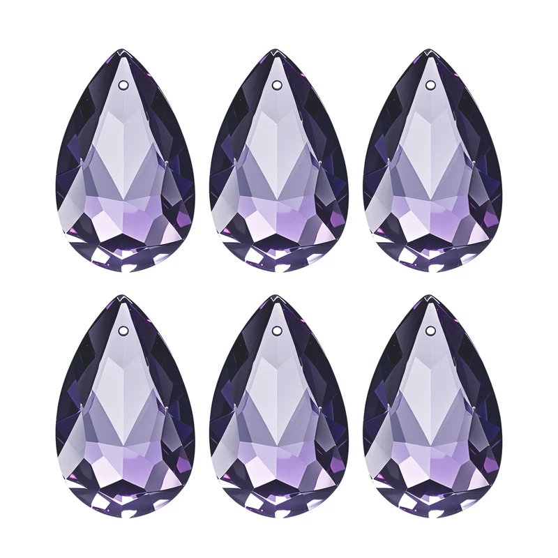 K9 Crystal Teardrop Pendants Oval Beads, 6 Pack 38mm, Dark Purple