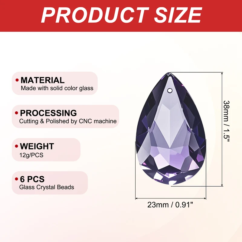 K9 Crystal Teardrop Pendants Oval Beads, 6 Pack 38mm, Dark Purple