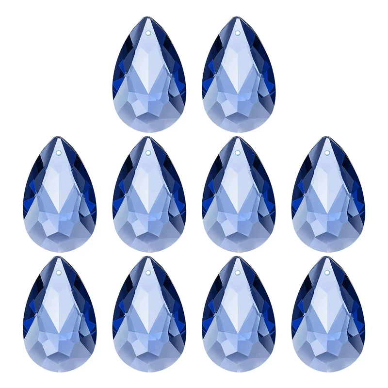 K9 Crystal Teardrop Pendants Oval Beads, 10 Pack 38mm, Blue