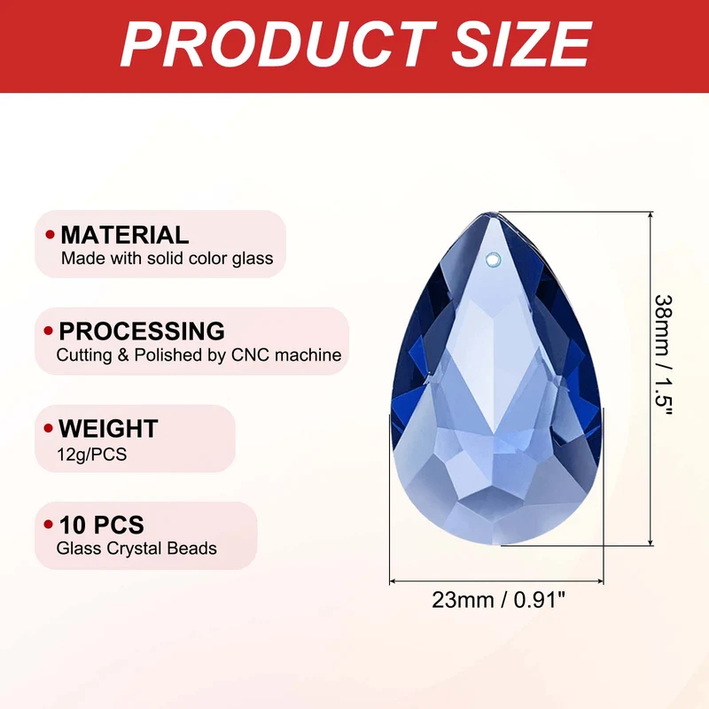 K9 Crystal Teardrop Pendants Oval Beads, 10 Pack 38mm, Blue