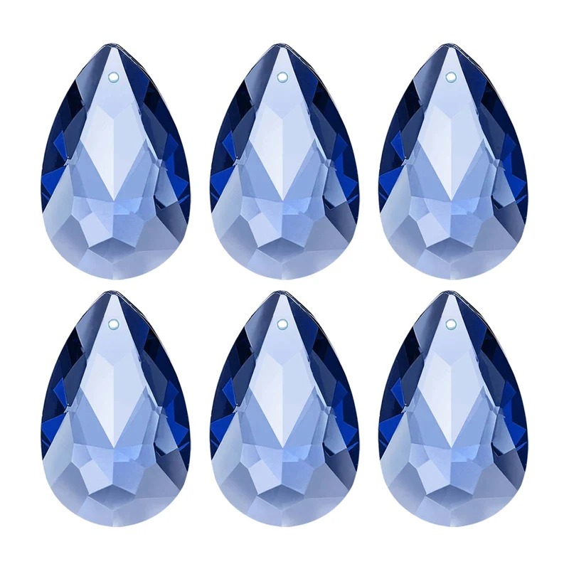 K9 Crystal Teardrop Pendants Oval Beads, 6 Pack 38mm, Blue