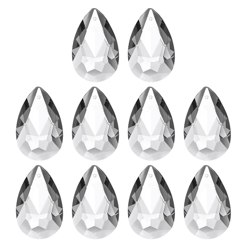 K9 Crystal Teardrop Pendants Oval Beads, 10 Pack 38mm, Clear