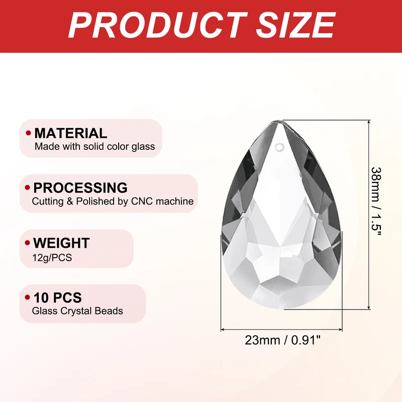 K9 Crystal Teardrop Pendants Oval Beads, 10 Pack 38mm, Clear