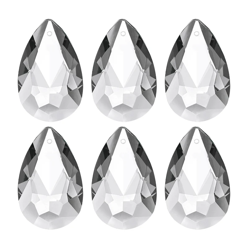 K9 Crystal Teardrop Pendants Oval Beads, 6 Pack 38mm, Clear