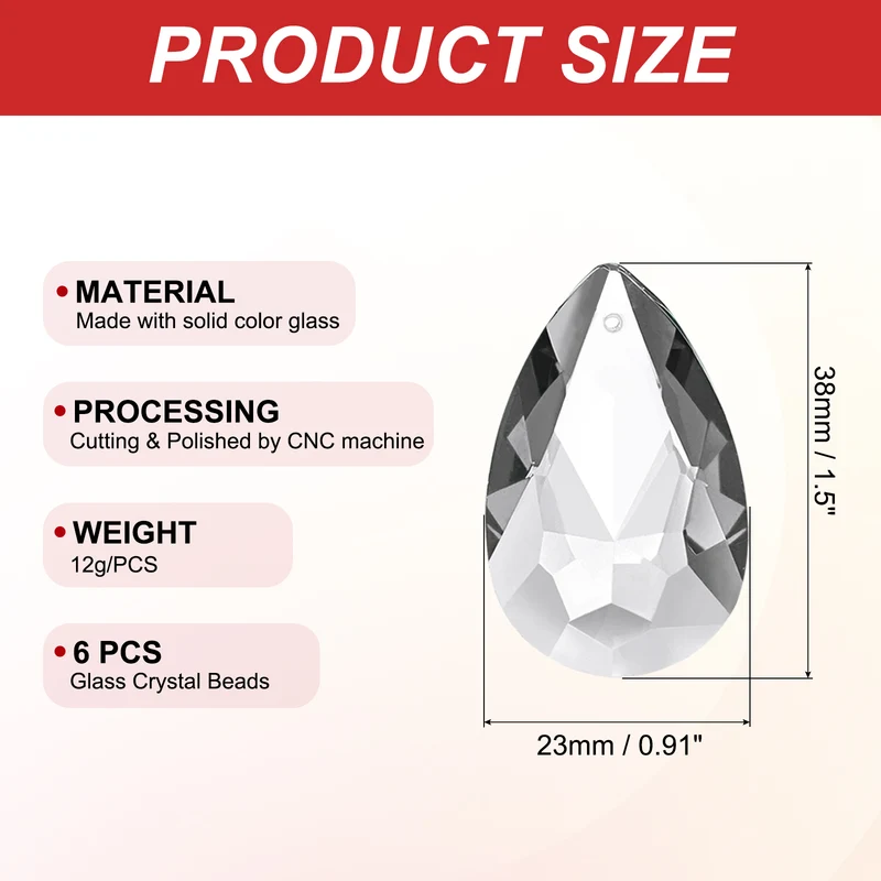 K9 Crystal Teardrop Pendants Oval Beads, 6 Pack 38mm, Clear