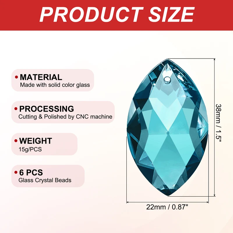 6Pack K9 Crystal Pendants Oval Beads 38mm Sky Blue