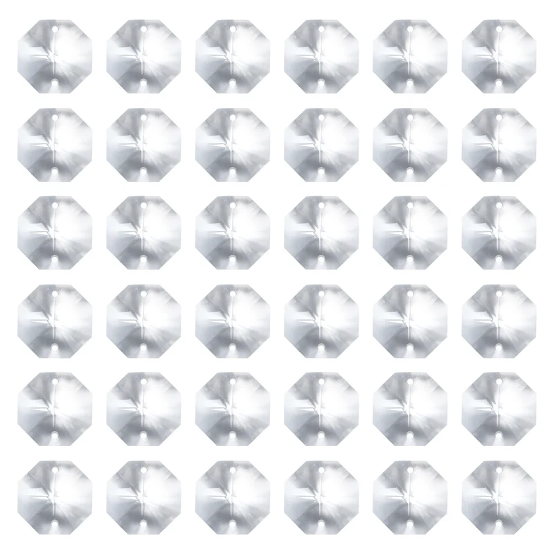 40PCS K9 Crystal Octagon Beads 2 Holes Pendants 18mm, Clear