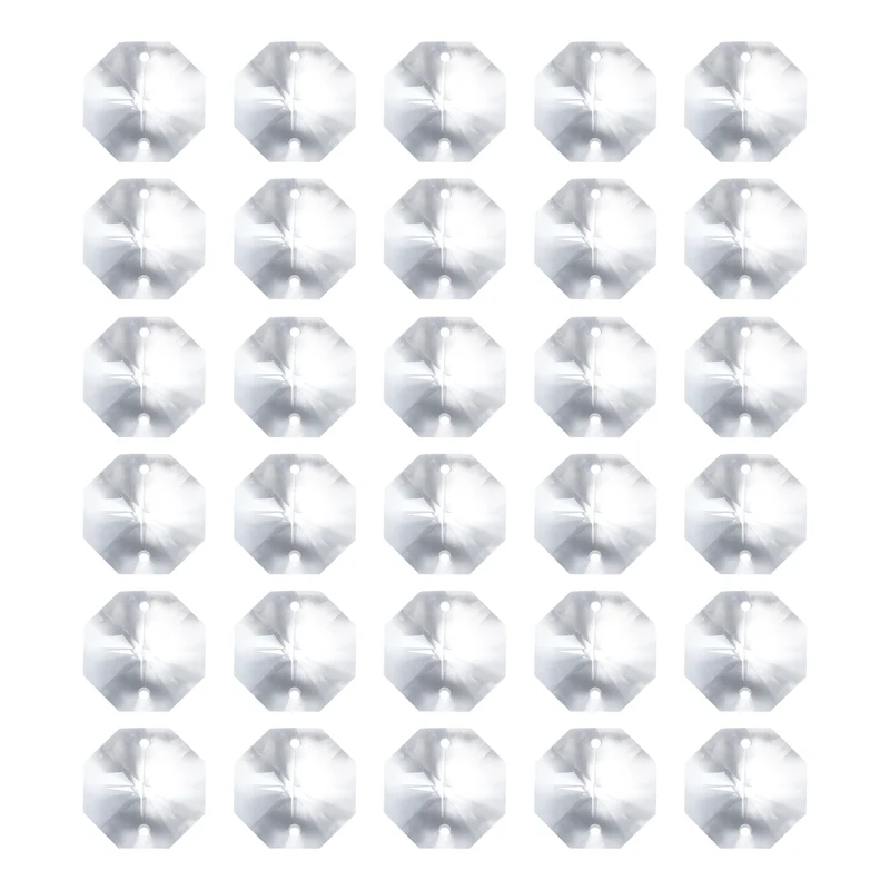 K9 Crystal Octagon Beads 2 Holes Pendants, 30 Pack 18mm, Clear