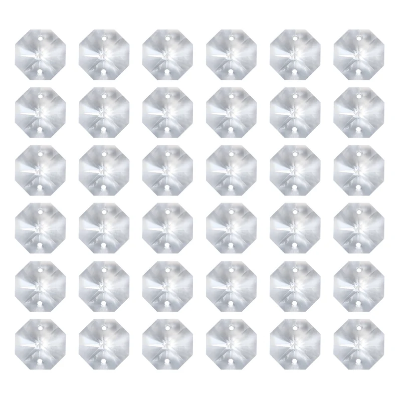 K9 Crystal Octagon Beads 2 Holes Pendants, 40 Pack 16mm, Clear