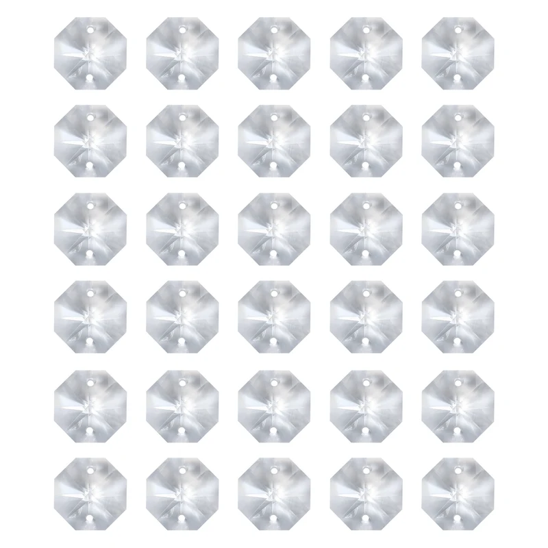 K9 Crystal Octagon Beads 2 Holes Pendants, 30 Pack 16mm, Clear