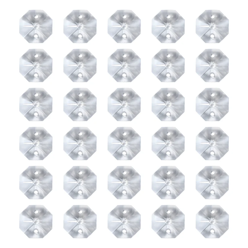 K9 Crystal Octagon Beads 2 Holes Pendants, 30 Pack 12mm, Clear