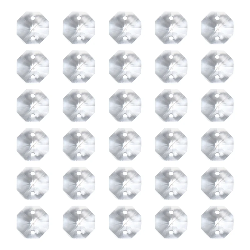 K9 Crystal Octagon Beads 2 Holes Pendants, 30 Pack 10mm, Clear