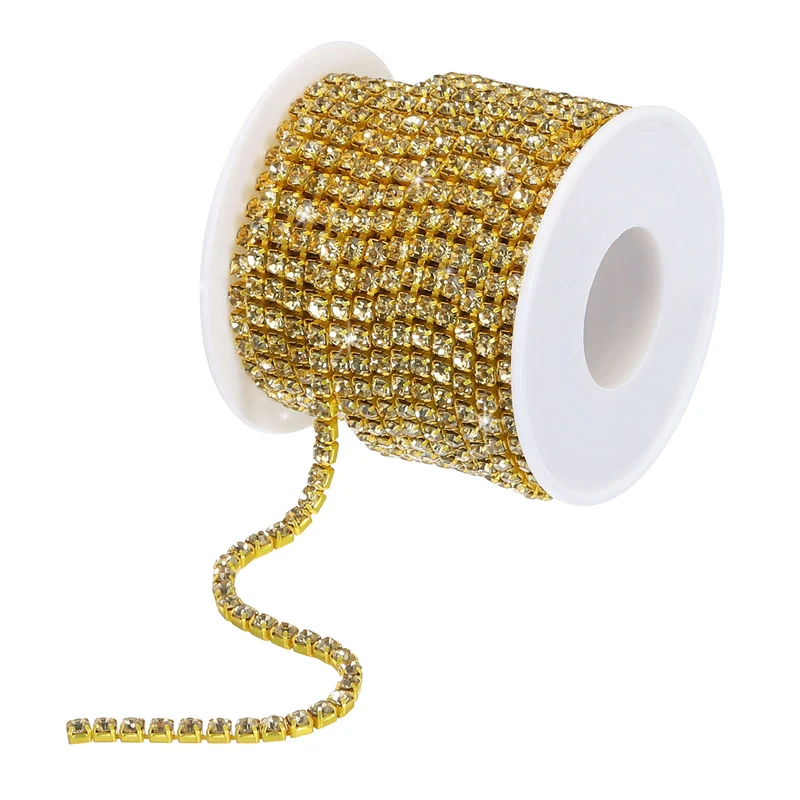 10 Yard 4mm Crystal Rhinestone Diamond Close Chain Trim Light Yellow