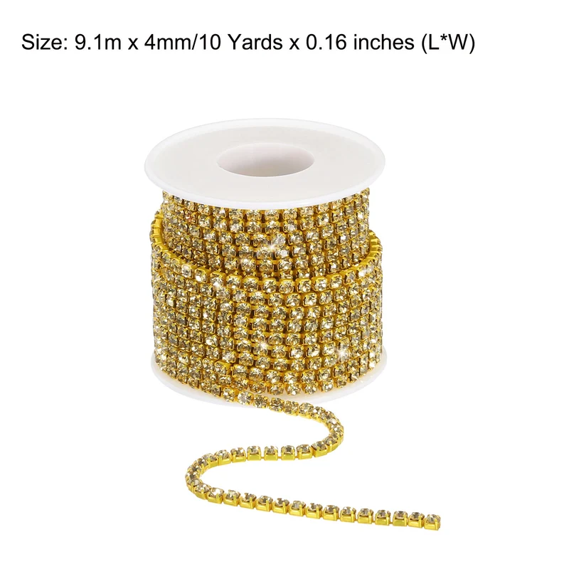 10 Yard 4mm Crystal Rhinestone Diamond Close Chain Trim Light Yellow