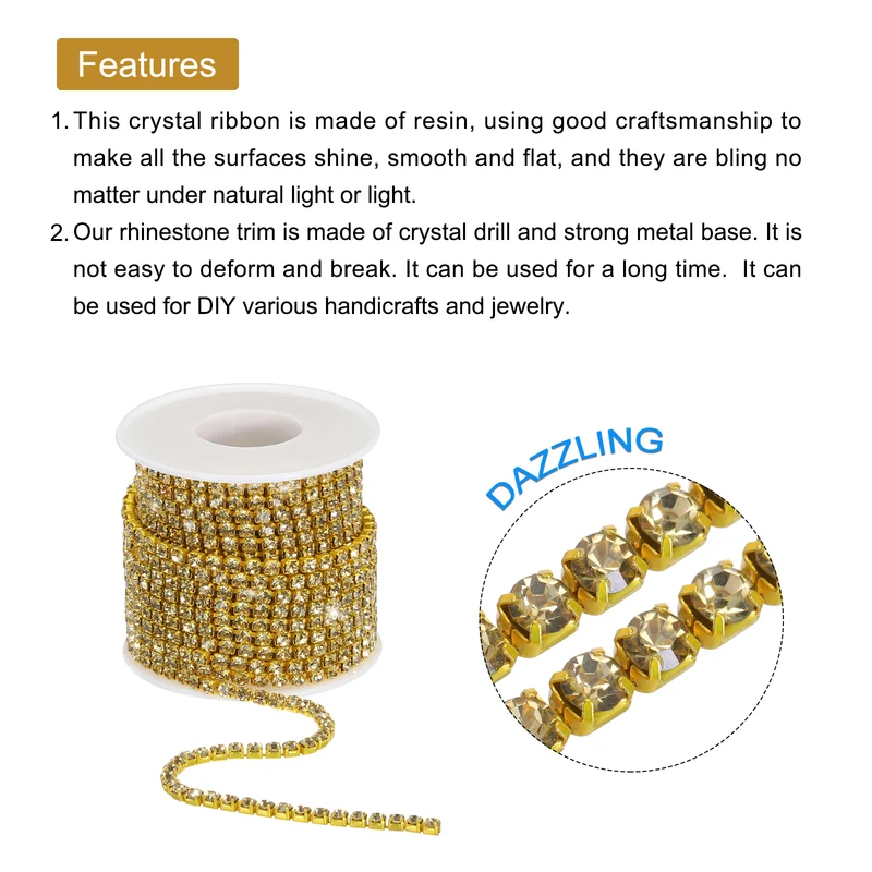 10 Yard 4mm Crystal Rhinestone Diamond Close Chain Trim Light Yellow