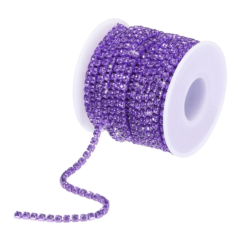 10 Yard 4mm Crystal Rhinestone Diamond Close Chain Trim Purple
